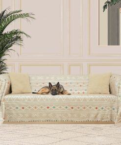 CONCEPT SoftMicro Boho Etnik Desenli Mikrofiber Koltuk Örtüsü ve Şalı, Kaymaz Bej 180x300 cm