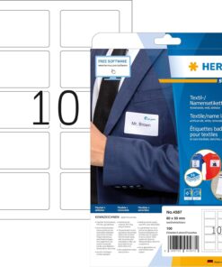 4587 İsim Etiketi Çıkarılabilir, 10 Yaprak, 80 x 50 mm, A4 Başına 10, 100 Adet, Kendinden Yapışkanlı, Yazdırılabilir, Asetat İpek, Beyaz
