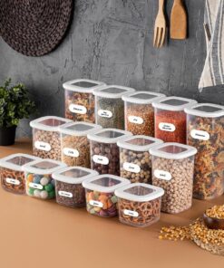 15Li Etiketli Foly Kare Erzak Saklama Kabı Seti 5X(0,55 Litre, 1,2 Litre, 1,75 Litre) Beyaz-85261345987652