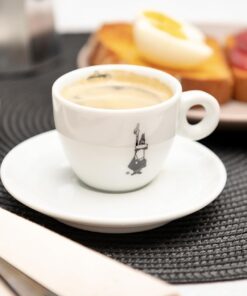 - Moka Kahve Fincanı ve Tabağı - 80mL - Bialetti İkonik Bıyıklı Adam Desenli - Porselen