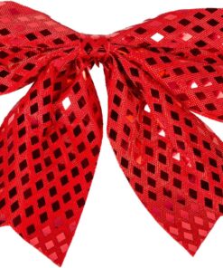 Yılbaşı Süsü Askılı Parlak Pullu Fiyonk Kırmızı 20x20 Cm.
