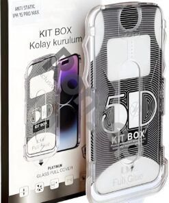 Apple iPhone 15 Pro Max (6.7") İçin Kolay Kurulum Ekran Koruyucu Otomatik Toz Toplayan Hava Kabarcığı Bırakmayan Dokunmatiği ve Görüntü Kalitesini Etkilemeyen Ekranı Tam Kaplayan Cam Koruyucu