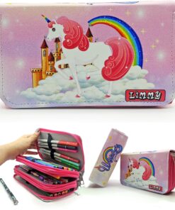 Unicorn Ülkesi Temalı Modelist Kalem Kutusu Kalemkutu Vegan Deri Üç Bölmeli Kalemlik