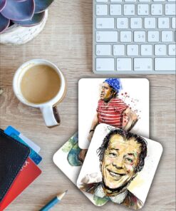 Yeşilçam Oyuncuları Temalı Ahşap Bardak Altlığı Ahşap Baskılı Altlık 6'lı set (9 x 9CM) karbonNM53