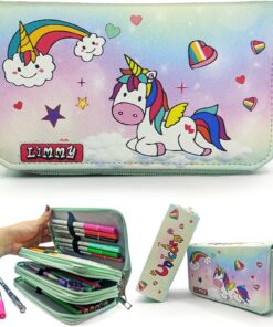 Unicorn Şeker Temalı Kalemkutu Modelist Kalem Kutusu Vegan Deri Üç Bölmeli Kalemlik