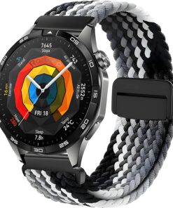 Örgü Solo Loop 22mm Kumaş Kordon Huawei ile Uyumlu Watch GT5/GT5 Pro/GT4/Watch 4 Pro/GT3/GT3 Pro/GT2/GT2 Pro 46mm İçin Manyetik Tokalı Terlemeye Karşı Elastik Kayış