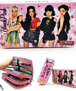 Kalem Kutusu Black Pink Organizer Kalemkutu Vegan Deri Üç Bölmeli Kalemlik-Pembe