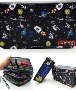Kalem Kutusu Astronot Uzay Galaksi Kawai Organizer Kalemkutu Vegan Deri Üç Bölmeli Kalemlik -Siyah, Limmy