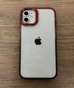 GİYİM & AKSESUAR iPhone 14 (6.1) inç Kılıf Gökkuşağı Çift Renk (Metal Kamera Çıkıntısı ve Metal Tuş) Şeffaf Kılıf Çizilme ve Sararma Karşıtı Şeffaf Kılıf Darbeye Dayanıklı Kılıf iPhone 14 Kılıf (Kırmızı-Siyah)