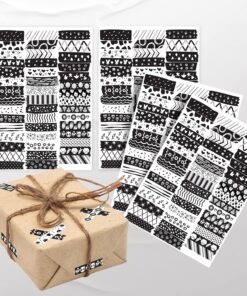 Paketleme Çıkartmaları - Hediyeler için Şerit Sticker - 180 adet 1.2x4.5 cm - Siyah/Beyaz Şerit Etiketler - Siyah Seri