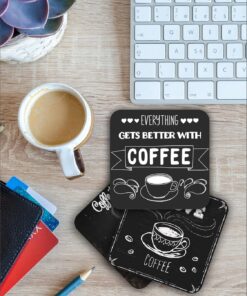 Siyah Kahve/Coffee Temalı Bardak Altlığı Ahşap Baskılı Altlık 6'lı set (9 x9CM) karbonNM43