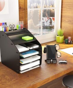Design OTTO Large Modest - 6 Renk A4 Evrak Rafı Masaüstü Organizer Düzenleyici (Siyah)