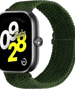 Xiaomi İle Uyumlu Redmi Watch 4 ve Mi Band 8 Pro İçin Elastik Örgü Kumaşlı Terleme Yapmayan Nefes Alabilir Hafif Yapılı Bilek Ölçüsüne Göre Ayarlanabilen Paslanmaz Tokalı Kordon