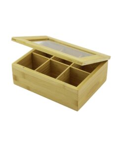 AHŞAP BAMBU  POŞET ÇAY KUTUSU - 6 BÖLMELİ - 2IN1- BÖLMESİZ ÇOK AMAÇLI KU