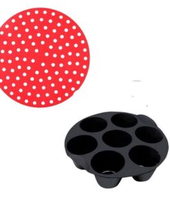 Airfryer Yuvarlak Model Pişirme Matı Kırmızı 20 Cm ve 7 Gözlü Airfryer Cupcake Kalıbı