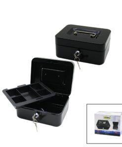 ANAHTARLI KÜÇÜK METAL PARA -DEĞERLİ EŞYA KUTUSU 2KAT=TEK+6 BÖLME TAŞIMA KULP - 15.2X11.8X8CM