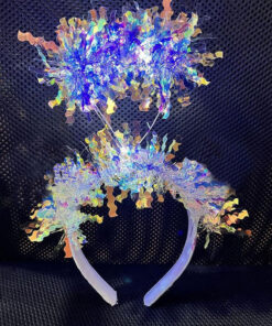 Beyaz Renk Gümüş Işıltılı Püsküllü Led Işıklı Parlak Hologramlı  25x12 cm