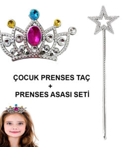 Çocuklar İçin Taraklı Prenses Tacı ve Prenses Yıldız Asa Seti Gümüş