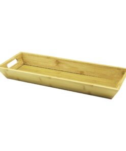 DİKDÖRTGEN ÇİFT KULPLU AHŞAP BAMBU SUNUM TEPSİSİ =16X40CM - DERİN=4CM