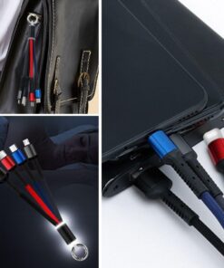 Işıklı Anahtarlık Model 3 in 1 USB Çıkışlı MİKRO,TYPE-C ve  Uyumlu Şarj Kablosu