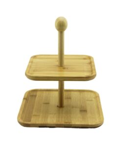 KARE - 2 KATLI  AHŞAP BAMBU SUNUMLUK  19.5X19.5CM -- 24.5X24.5CM