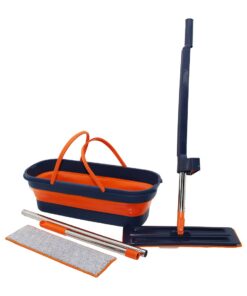 KENDİNDEN SIKMALI KATLANIR- TEKERLİ KOVALI MOP SETİ YEDEK BEZLİ360° BAŞLIK=11.5X41CM- SAP:130CM