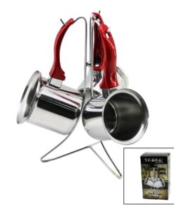 TREND  3LÜ SET   NO-3-4-5  ÇELİK CEZVE  METAL STANDLI   RENKLİ PLASTİK KULPLU