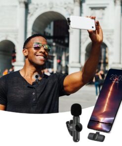 Type C Uyumlu  Dönüştürücülü Kablosuz Yaka Mikrofonu Android ve  Uyumlu Mini Mikrofon