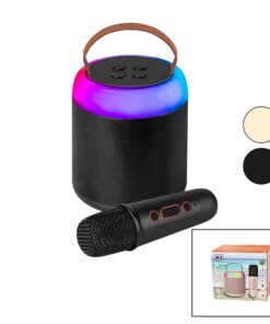 YUVARLAK KARAOKE MİKROFONLUBLUETOOTH WİRELESS HOPARLÖR - SPEAKER USB ŞARJLI - IŞIKLI