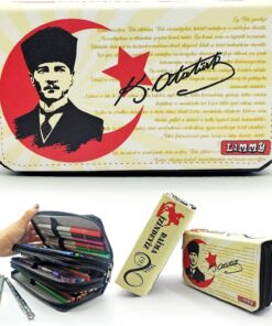 Kalem Kutusu Mustafa Kemal Atatürk Temalı Türk Bayraklı Kalemkutu Vegan Deri Üç Bölmeli Kalemlik