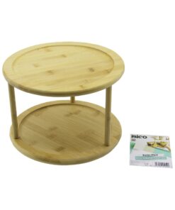 2 KATLI YUVARLAK=24.5CM DÖNER TABLALI AHŞAP BAMBU SUNUM TEPSİSİ - MİNİ SOFRA