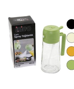 2İN1=SPREYLİ - AKITMALI CAM YAĞDANLIK 450ML KİLİTLİ KAPAKLI - SÜRAHİ MODELİ