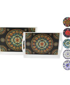 2Lİ SET - DİKDÖRTGEN  LOTUS TEPSİ KULPLU RENKLİ DESENLİ 22.2X30.4CM - 25.5X33.8CM