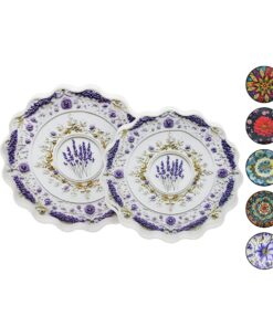 2Lİ SET - YUVARLAK  PAPATYA TEPSİ  KULPLU - RENKLİ DESENLİ 34.5CM - 39CM