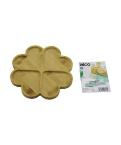 YUVARLAK 4 KALP BÖLMELİ AHŞAP BAMBU SERVİS SUNUM TEPSİ - TAHTASI 21 X 1.4CM